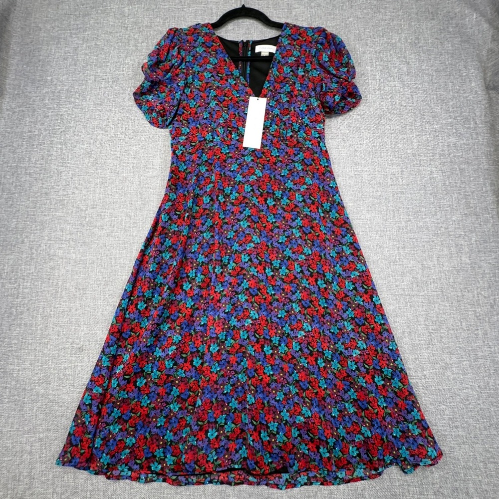 Calvin Klein Floral Midi Dress Womens 4 Puff Sleeve Cottagecore Romantic NEW